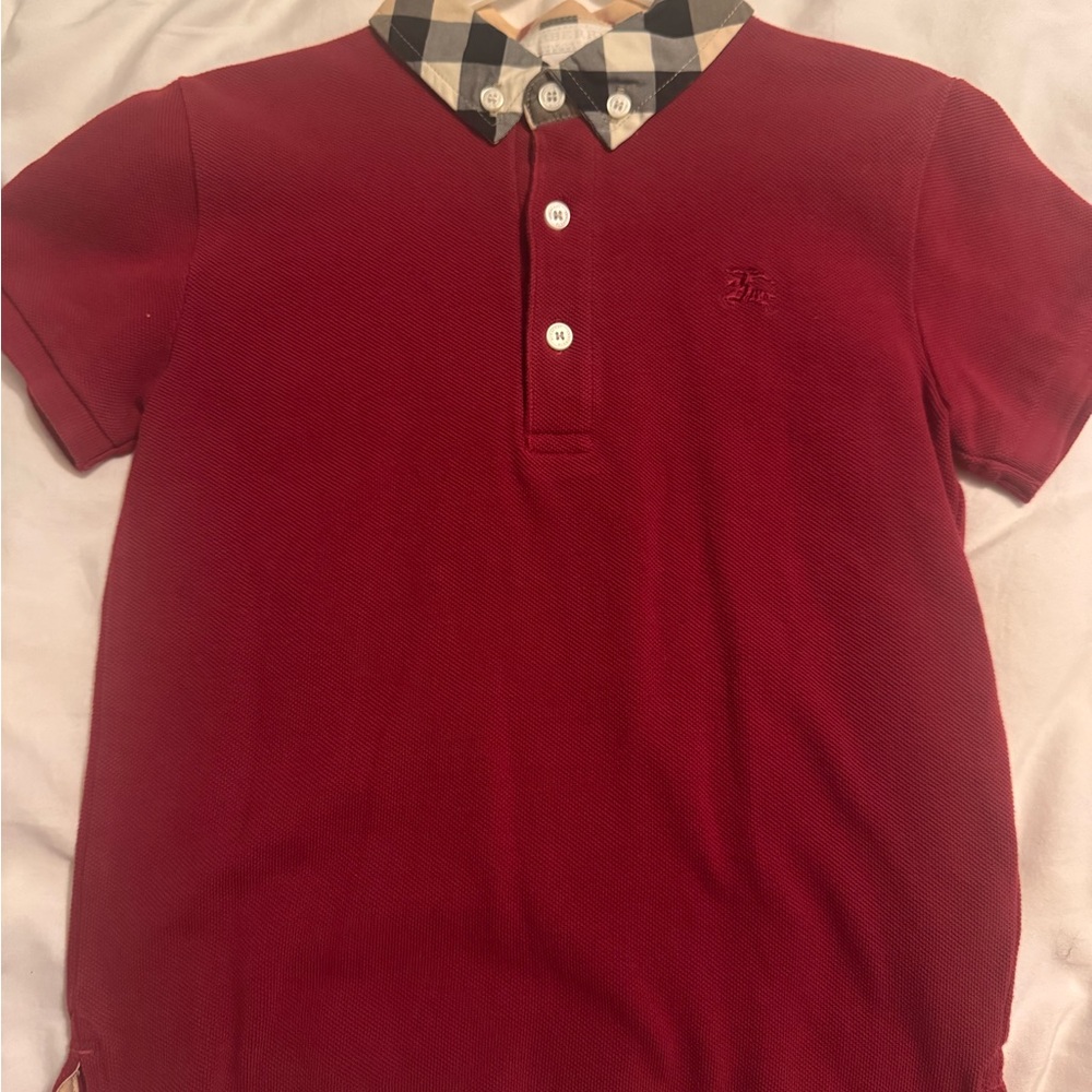 Burberry Red Polo Shirt with Check Collar